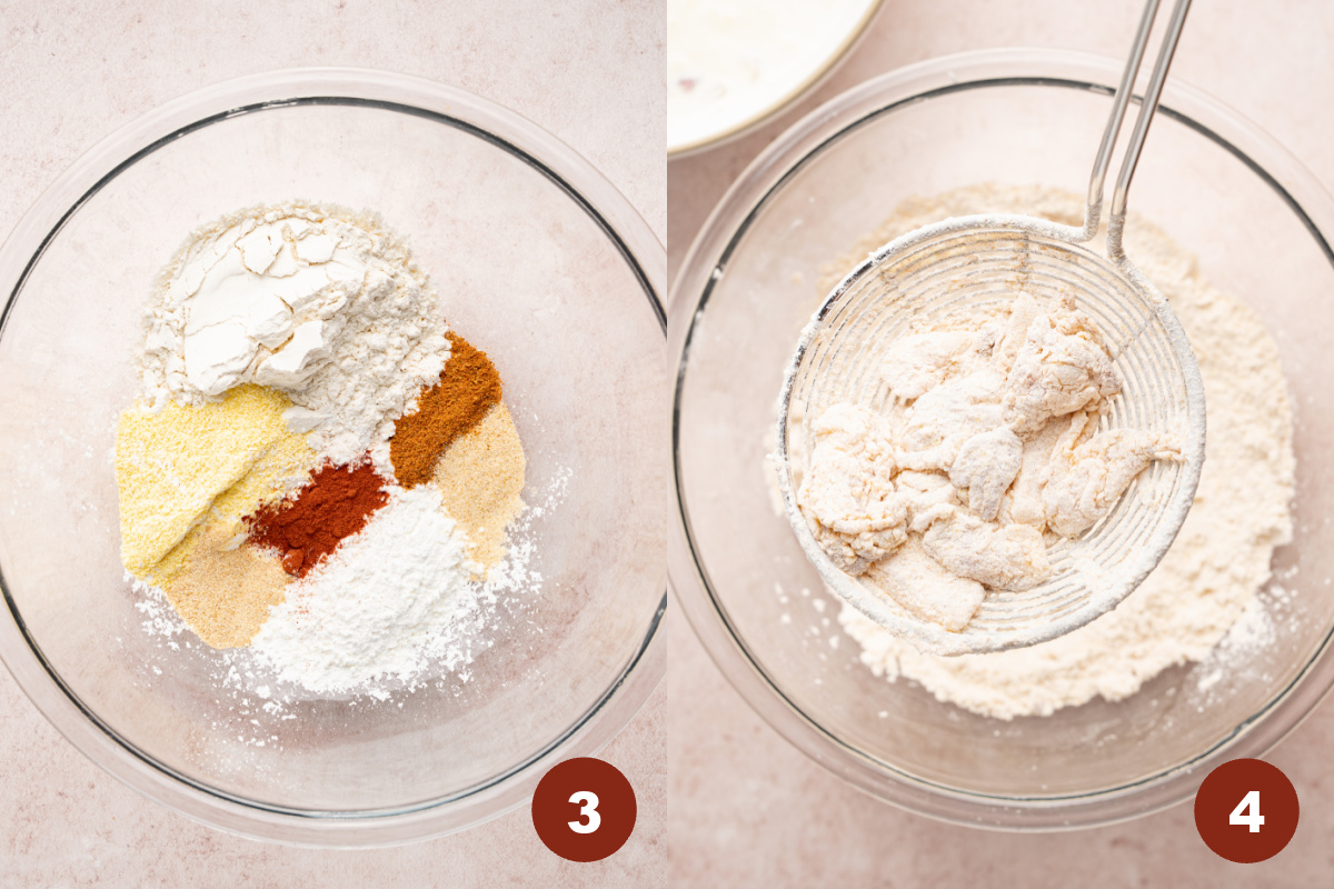 The dry ingredients for the calamari breading are in a bowl.