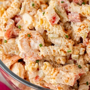 Seafood salad in a bowl for serving.