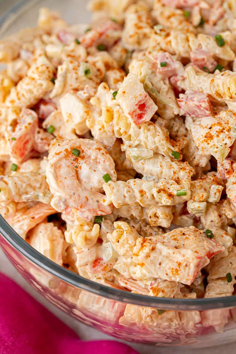 Seafood salad in a bowl for serving.