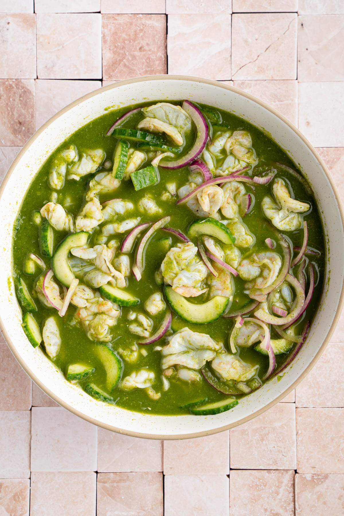 The finished aguachile in a bowl after sitting for 5 to 10 minutes.
