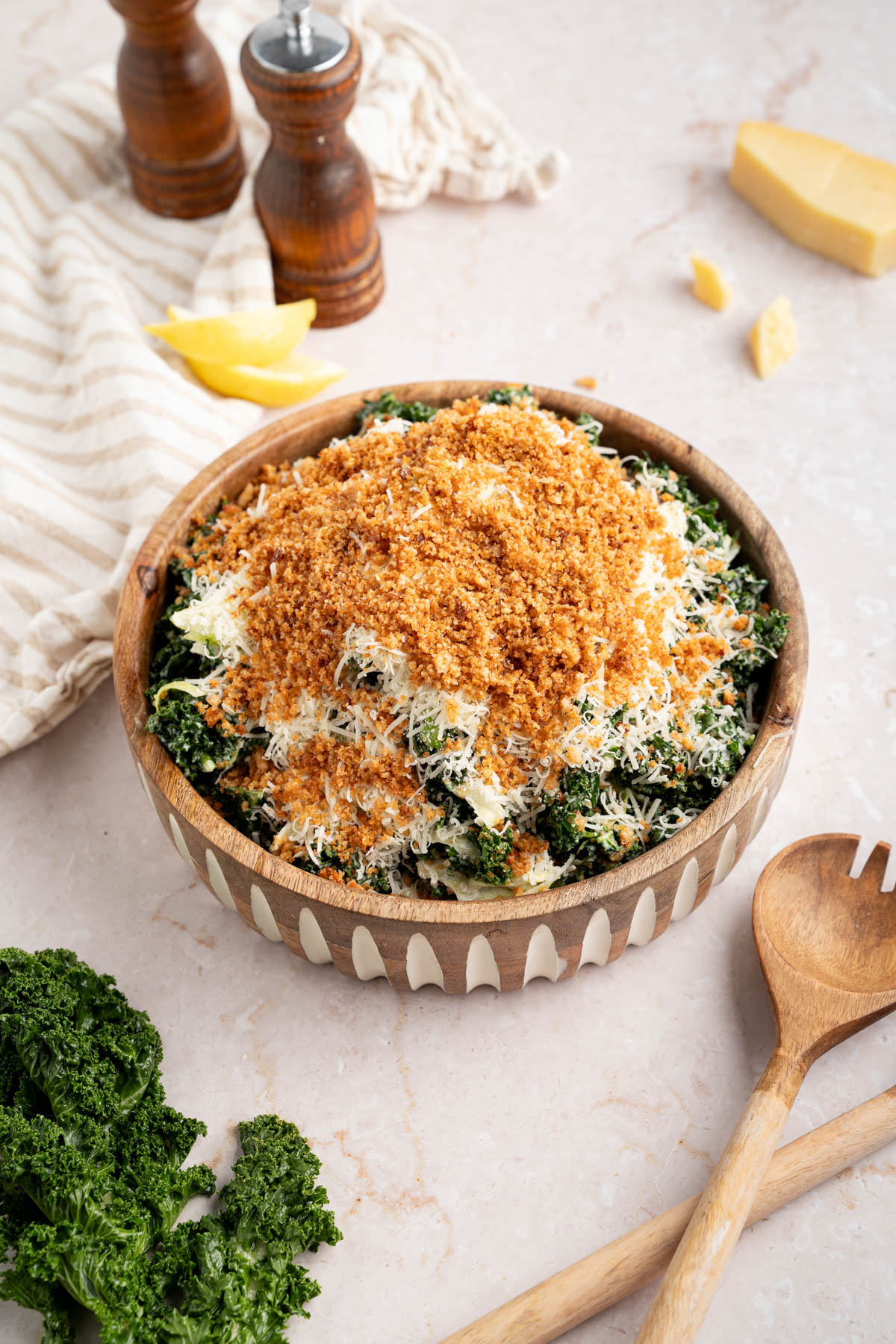 The kale salad dressing with parmesan and breadcrumbs.