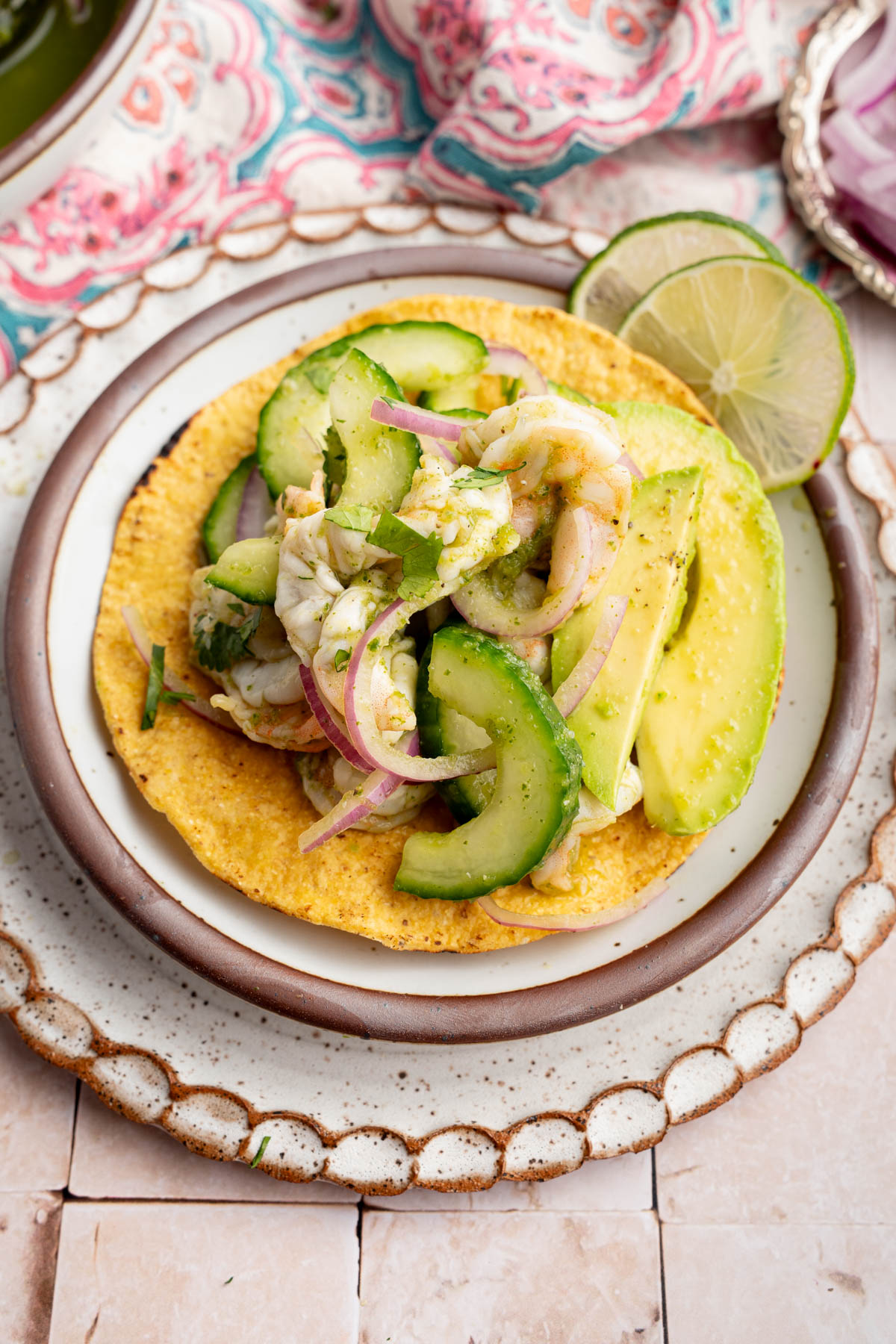 Aguachile on top of tostadas for serving.