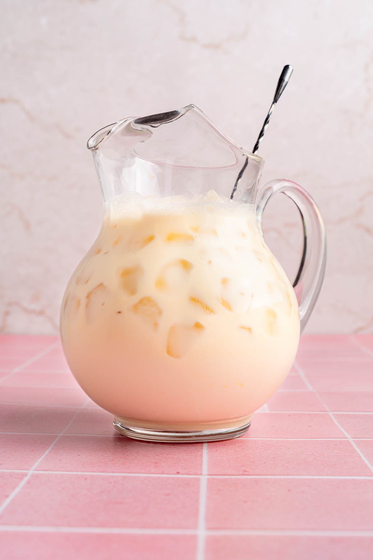 The morir sonando in a pitcher after stirring everything together and adding ice.