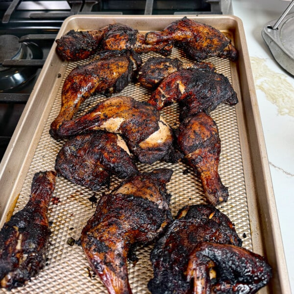 jerk chicken on a pan mixed peices